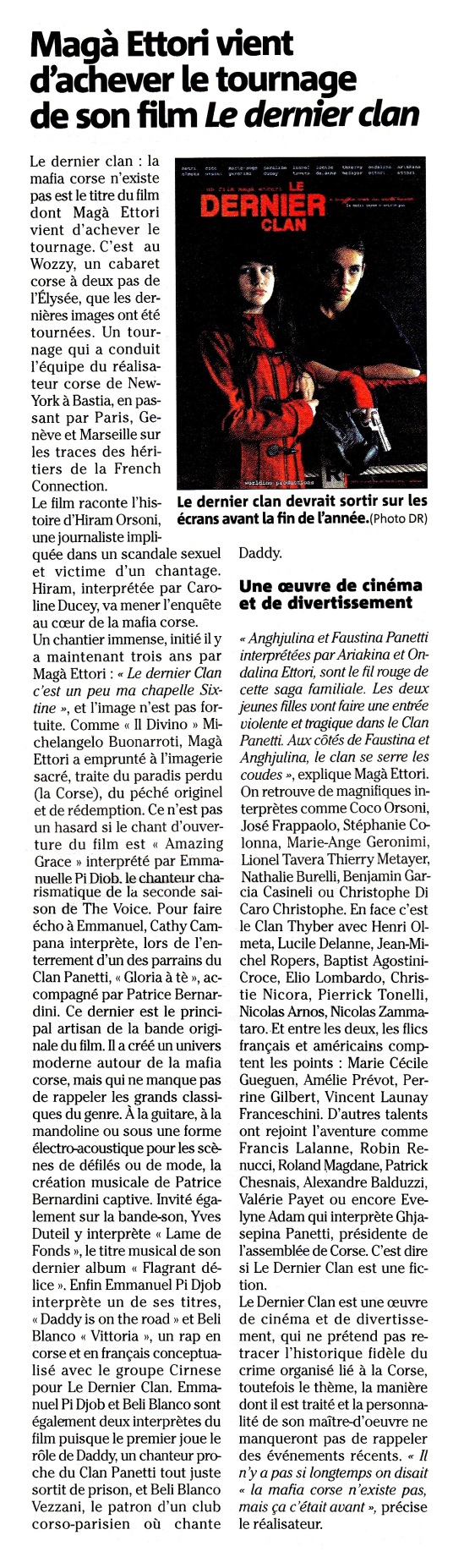 LE DERNIER CLAN (un film Magà Ettori) Corse Matin - 26- 07-2013